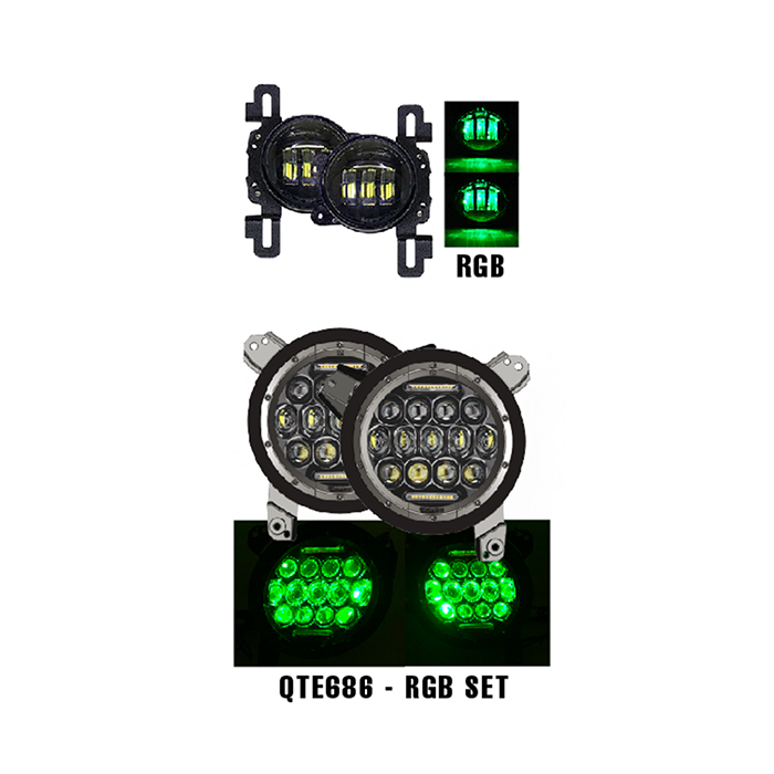 Quake LED 9in RGB Headlight/4in Fog Light Set     JL/JT